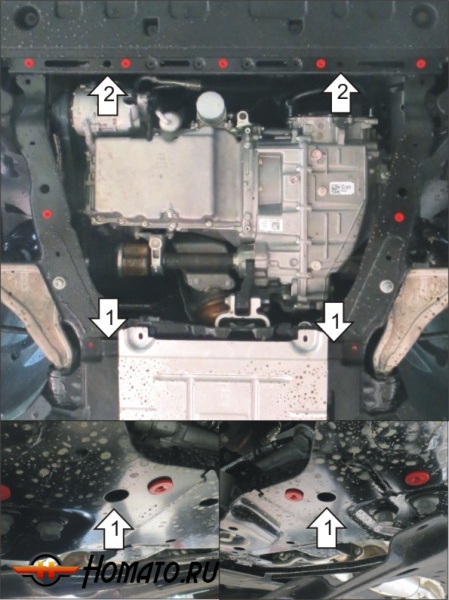 Защита картера Ford Mondeo V 2015-2019 | двигатель + КПП, 2 мм, сталь | MOTODOR | 00755