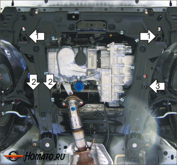 Защита картера Honda Accord 8 2008-2012 | двигатель + КПП, 2 мм, сталь | MOTODOR | 70816