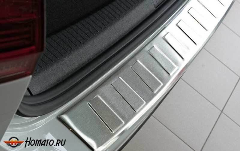 Накладка на задний бампер для Chevrolet Cruze 2012+ (универсал) | матовая нержавейка, с загибом, серия Trapez