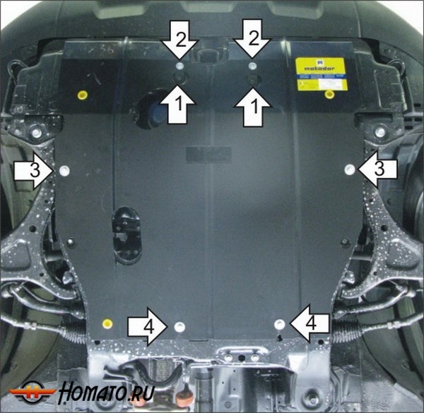 Защита картера KIA Sorento 2009-2012 | двигатель + КПП, 2 мм, сталь | MOTODOR | 71005