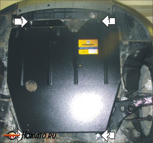 Защита картера Mitsubishi Outlander I 2003-2006 | двигатель + КПП, 2 мм, сталь | MOTODOR | 01309