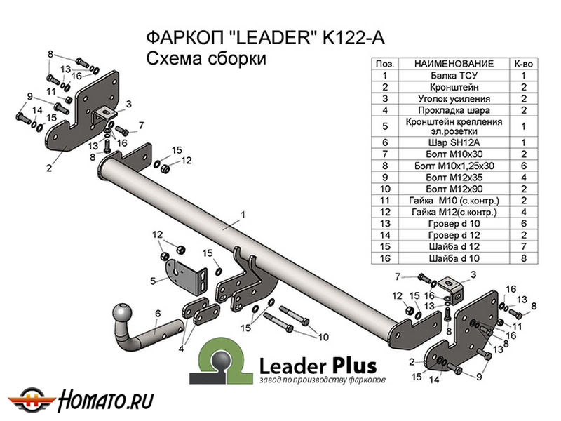 Фаркоп KIA SOUL 2 (PS) 2014-2019 | шар A | Лидер Плюс | K122-A