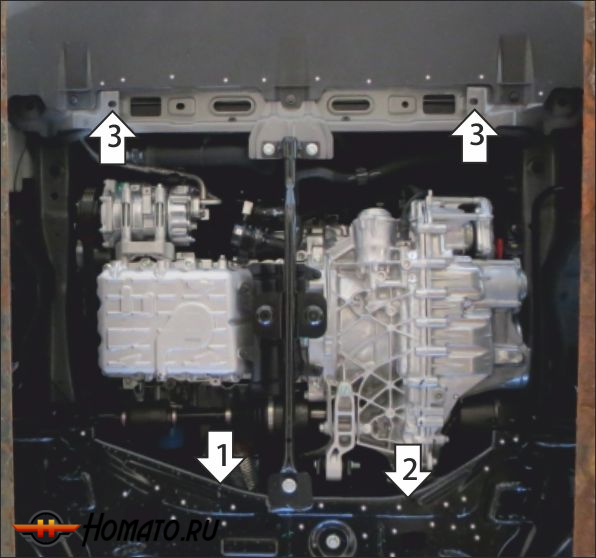 Защита картера Soueast S07 2024- | двигатель + КПП, 2 мм, сталь | MOTODOR | 79013