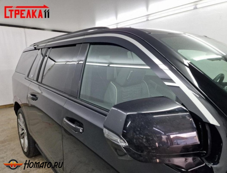Дефлекторы Кадиллак Эскалейд 5 2020+/2024+ | с хром молдингом, из 6 частей, премиум, плоские, 2D