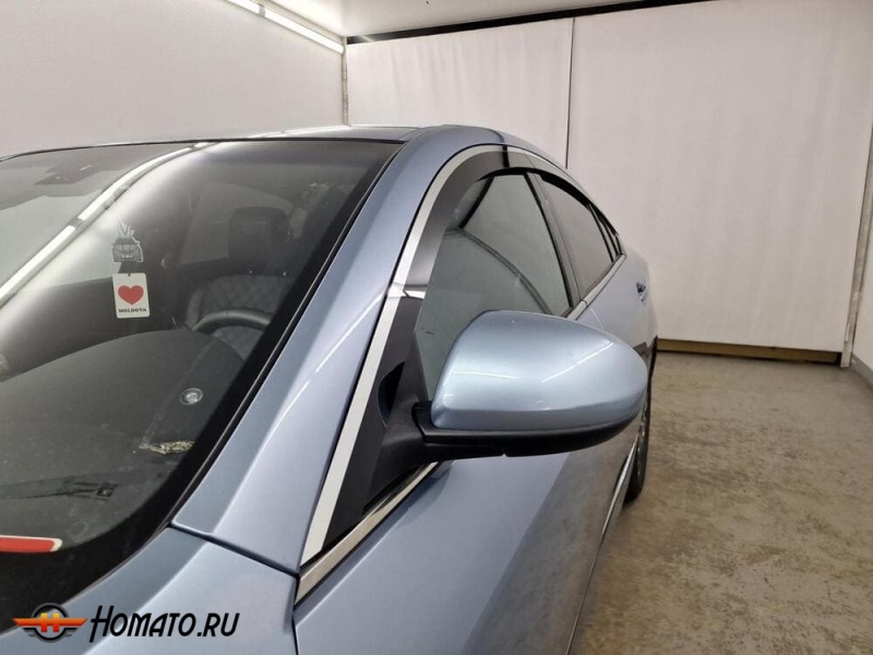 Дефлекторы Mazda 6 (GH) 2007-2012 седан | с хром молдингом, из 6 частей, премиум, плоские, 2D