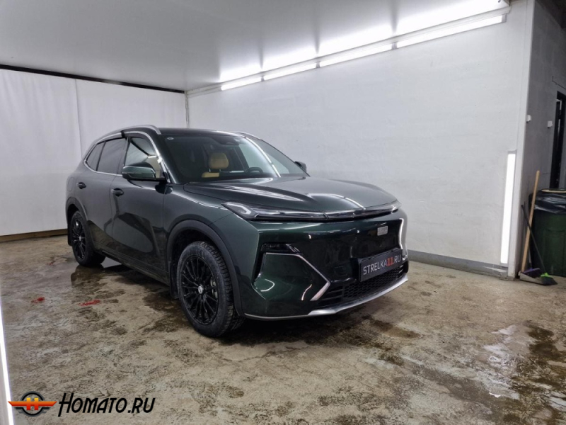 Дефлекторы Geely EX5 EM-i 2026+ | с хром молдингом, из 6 частей, премиум, плоские, 2D