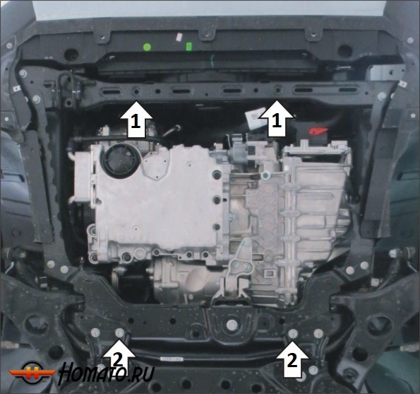 Защита картера Geely Atlas Pro 2021- | двигатель + КПП, 2 мм, сталь | MOTODOR | 74203