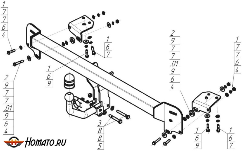 Фаркоп Toyota Camry 2006-2011 | шар A - оцинкованный, нагрузка 75/1200 | MOTODOR | 92516-A
