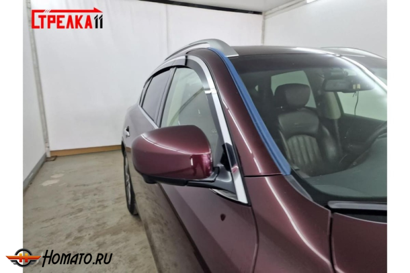Дефлекторы Infiniti EX / QX50 2007-2018 | с хром молдингом, из 6 частей, премиум, плоские, 2D