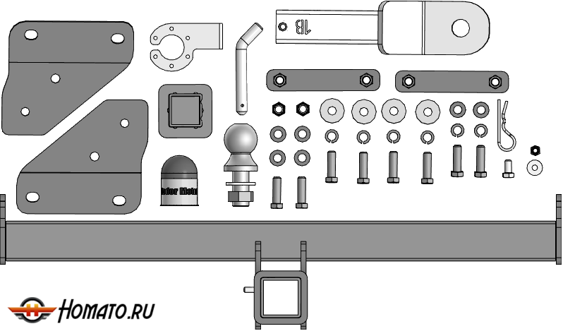Фаркоп Volga K50 2026+ | шар E - быстросъемный под квадрат, нагрузка 75/1500 | MOTODOR | 94210-E