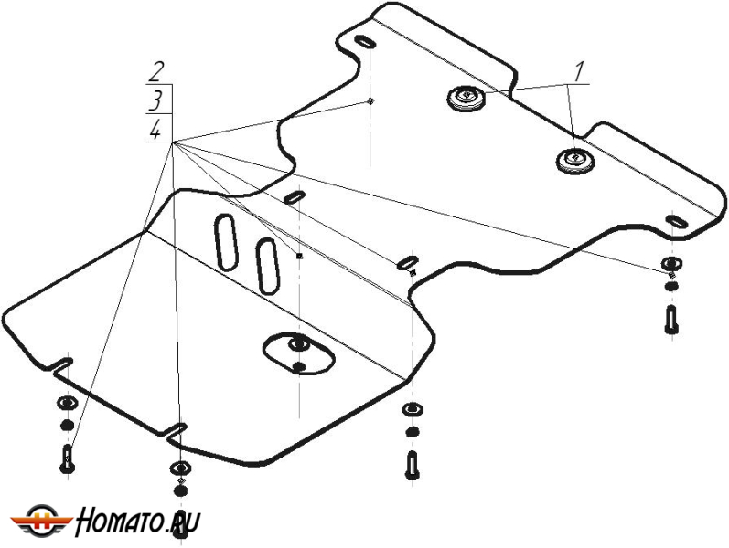 Защита картера Ssangyong Stavic 2013-2015 | двигатель + передний дифференциал + радиатор, 3 мм, сталь | MOTODOR | 12807