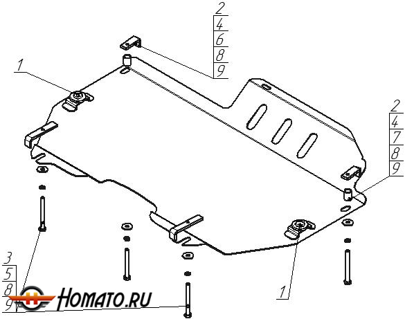 Защита картера Nissan Murano 2003-2007 | двигатель + КПП, 2 мм, сталь | MOTODOR | 01455