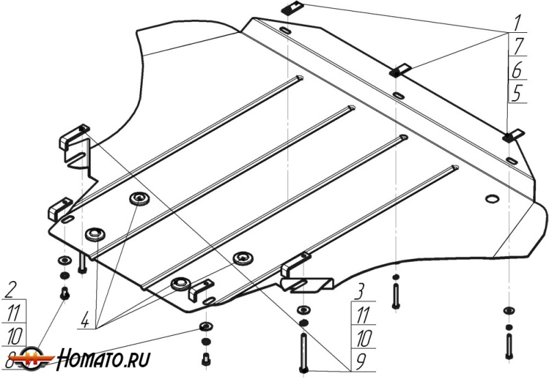 Защита картера Audi A8 2005-2009 | двигатель + КПП, 2 мм, сталь | MOTODOR | 00134