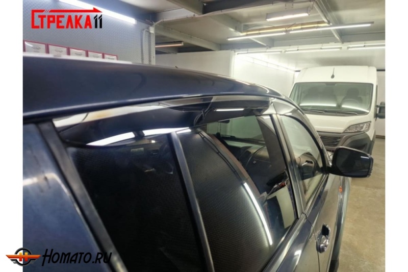 Дефлекторы Митсубиси Л200 4 2007-2015 | с хром молдингом, из 4 частей, премиум, плоские, 2D