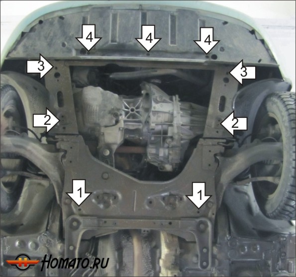 Защита картера Renault Scénic II 2006-2009 | двигатель + КПП, 2 мм, сталь | MOTODOR | 01719
