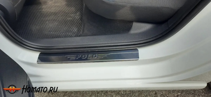 Накладки на пороги VW Polo 2010-2020 нержавейка с логотипом, ver2
