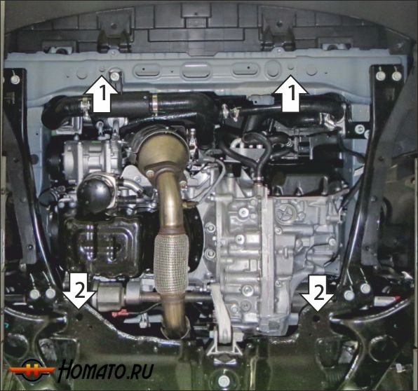 Защита картера Changan Cs75 Plus 2023- | двигатель + КПП, 2 мм, сталь | MOTODOR | 77211