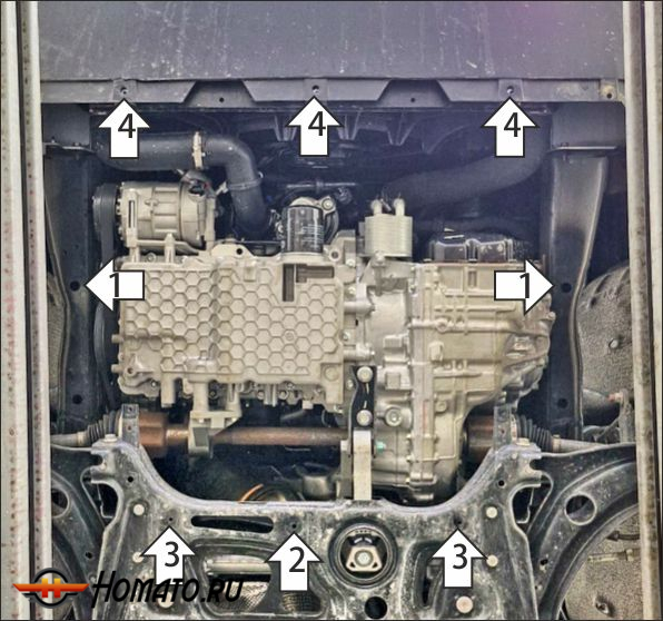 Защита картера FAW Bestune T90 2023+ | двигатель + КПП, 2 мм, сталь | MOTODOR | 73909