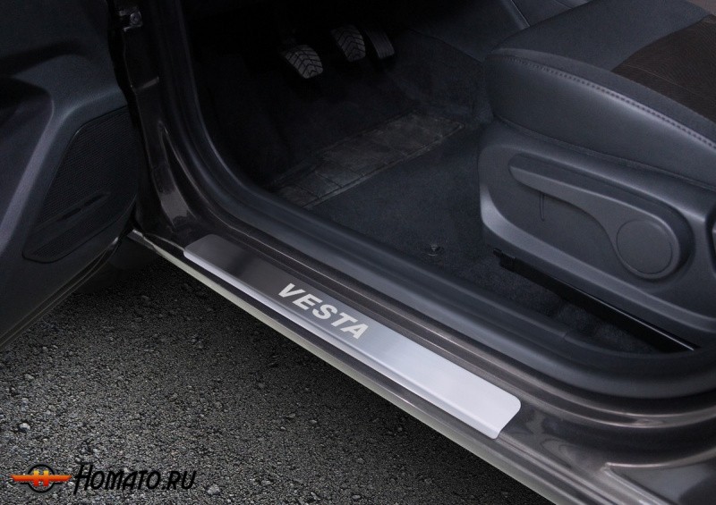 Накладки на пороги для Lada Vesta седан, универсал 2015+ | нержавейка, Rival