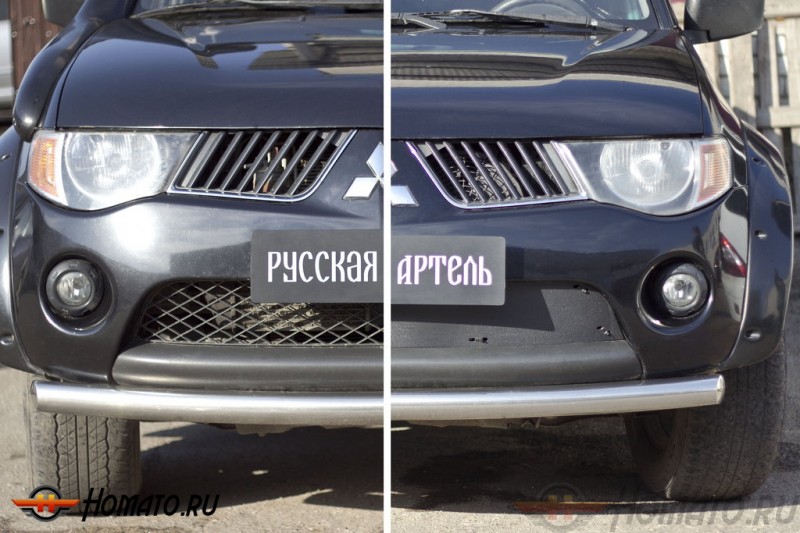 Зимняя заглушка решетки переднего бампера для Mitsubishi L200 2007-2010 | шагрень