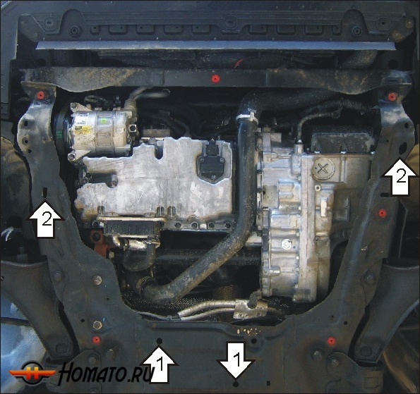 Защита картера Volvo XC70 2007-2016 | двигатель + КПП, 2 мм, сталь | MOTODOR | 02615