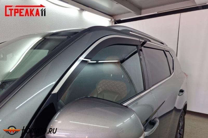 Дефлекторы KGM Rexton | с хром молдингом, из 6 частей, премиум, плоские, 2D