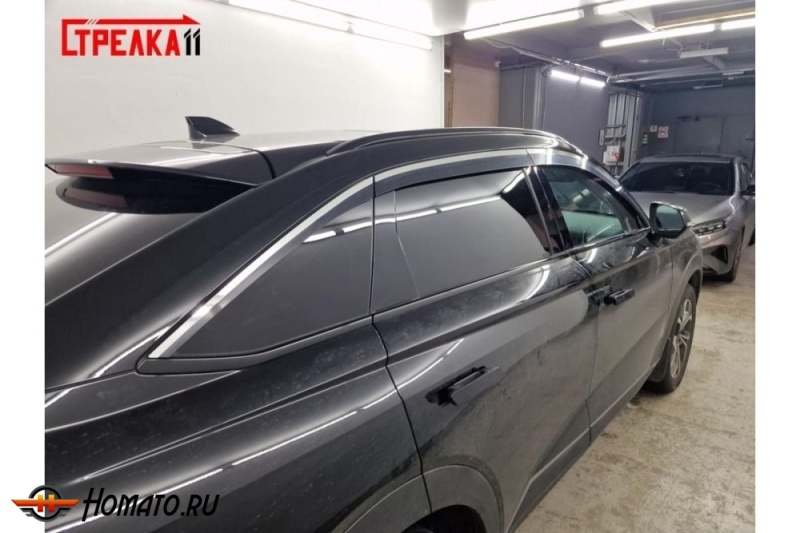 Дефлекторы Хавал Ф7Х 2 2025+ | с хром молдингом, из 6 частей, премиум, плоские, 2D