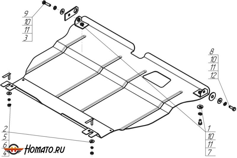 Защита картера Honda Civic 6 1995-2001 | двигатель + КПП, 2 мм, сталь | MOTODOR | 00818