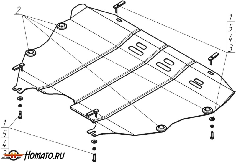 Защита картера Ford Mondeo V 2015-2019 | двигатель + КПП, 2 мм, сталь | MOTODOR | 00755
