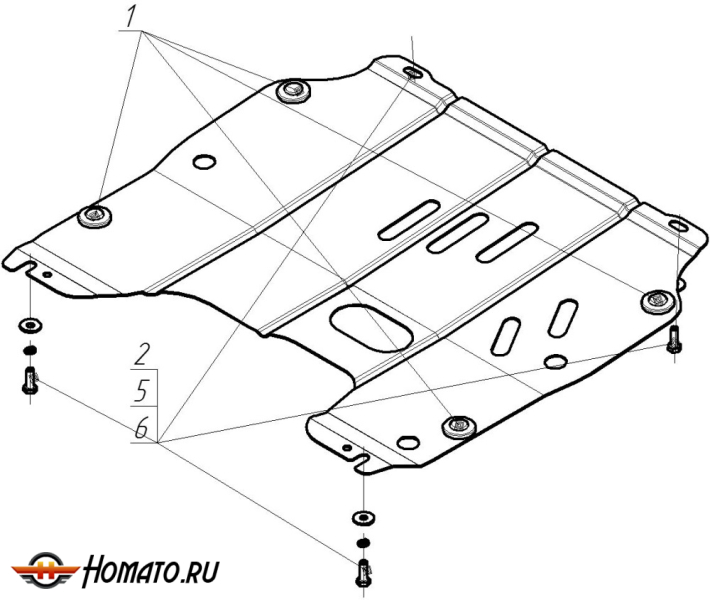 Защита картера Opel Astra J 2009-2015 | двигатель + КПП, 2 мм, сталь | MOTODOR | 03028
