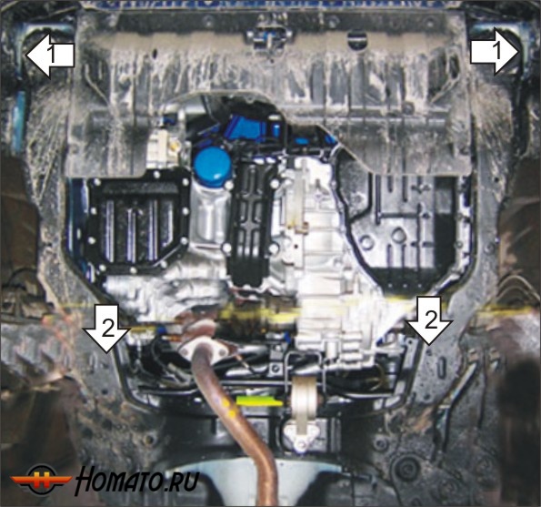 Защита картера KIA Cerato 2007-2009 | двигатель + КПП, 2 мм, сталь | MOTODOR | 01022