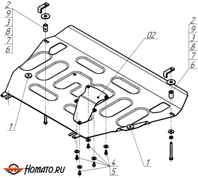 Защита картера Toyota RAV 4 2005-2009 | двигатель + КПП, 2 мм, сталь | MOTODOR | 72510