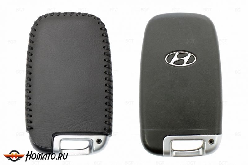 Чехол для ключа Kia, Hyundai, SsangYong «Брелок» "String", Цвет кожи: Черный