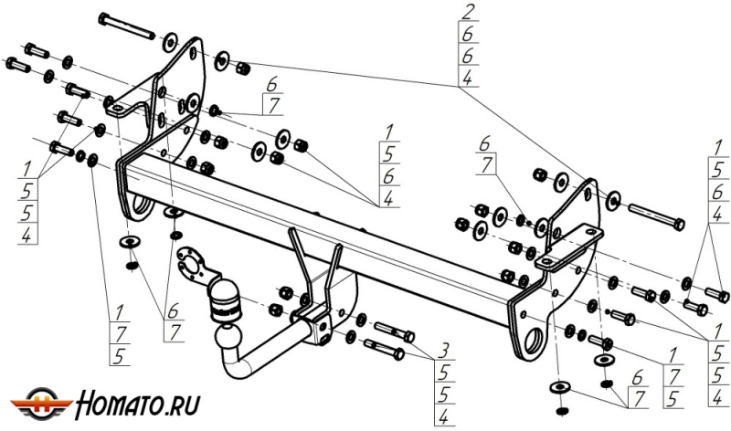 Фаркоп Mitsubishi Pajero IV 2012-2020 | шар A - оцинкованный, нагрузка 100/2000 | MOTODOR | 91310-A