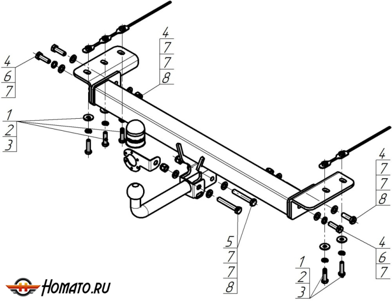 Фаркоп Chery Tiggo 4 2024- | шар A - оцинкованный, нагрузка 75/1500 | MOTODOR | 99022-A