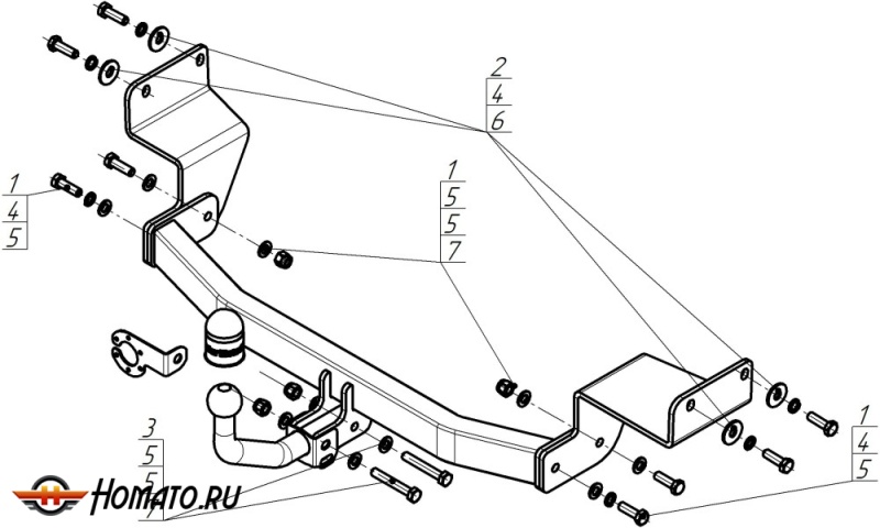 Фаркоп Solaris KRS 2024- | шар A - оцинкованный, нагрузка 60/1250 | MOTODOR | 91013-A