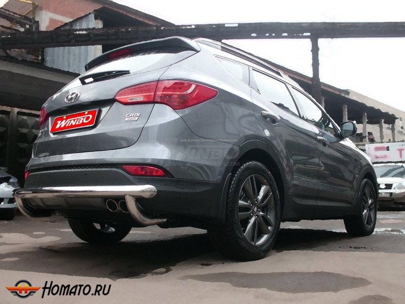 Силовая защита заднего бампера на Hyundai Santa Fe (DM) 2012-2014 дорестайл | нержавейка