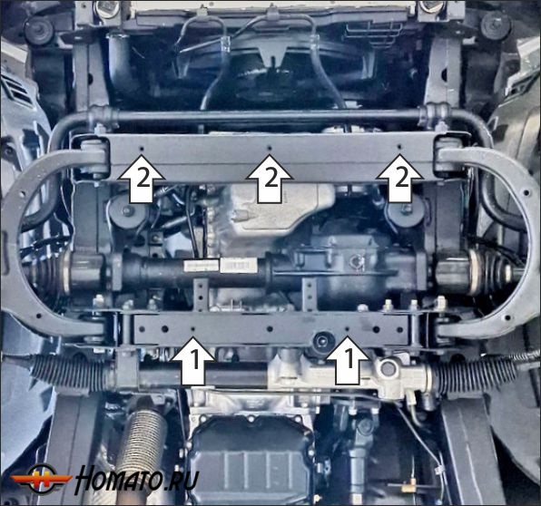 Защита картера KGM Rexton | двигатель + передний дифференциал, 2 мм, сталь | MOTODOR | 72805