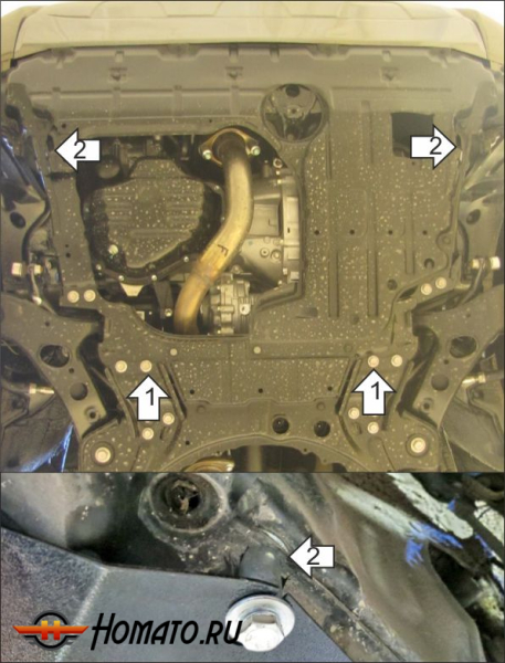 Защита картера Toyota RAV 4 2005-2009 | двигатель + КПП, 2 мм, сталь | MOTODOR | 72510