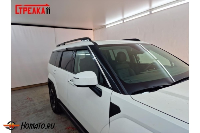 Дефлекторы Хендай Санта Фе 5 2024+ | с хром молдингом, из 6 частей, премиум, плоские, 2D