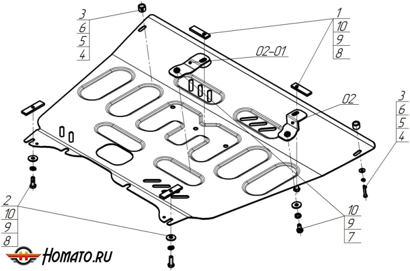 Защита картера Gac GS8 2023- | двигатель + КПП, 2 мм, сталь | MOTODOR | 77802