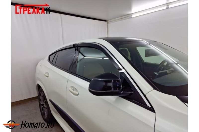 Дефлекторы БМВ Х6 G06 2019+ | с хром молдингом, из 6 частей, премиум, плоские, 2D