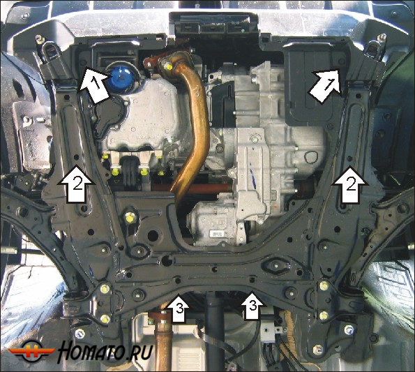 Защита картера Honda CR-V III 2006-2009 | двигатель + КПП, 2 мм, сталь | MOTODOR | 70809