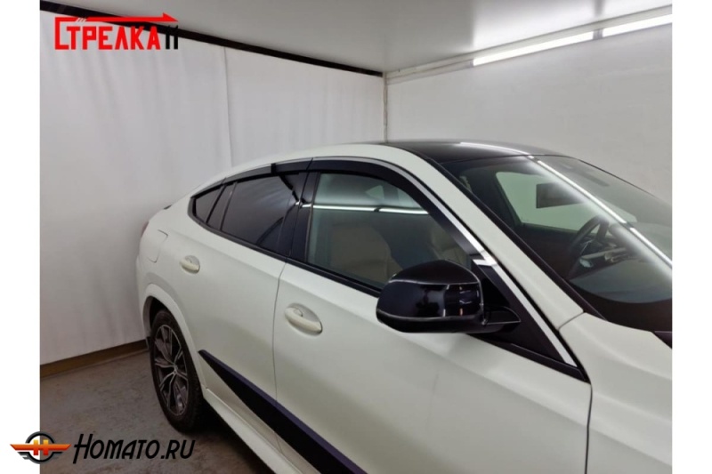 Дефлекторы БМВ Х6 G06 2019+ | с хром молдингом, из 6 частей, премиум, плоские, 2D