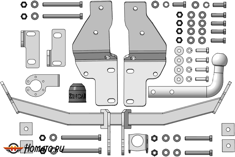 Фаркоп KIA Sorento 2012-2020 | шар A - оцинкованный, нагрузка 75/1500 | ZincaR | ZH103A