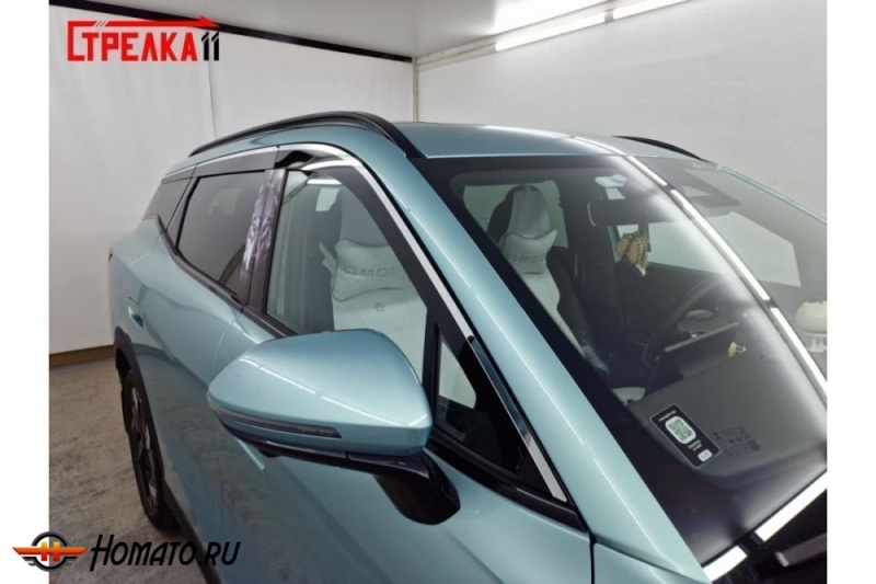 Дефлекторы Омода С7 | с хром молдингом, из 6 частей, премиум, плоские, 2D