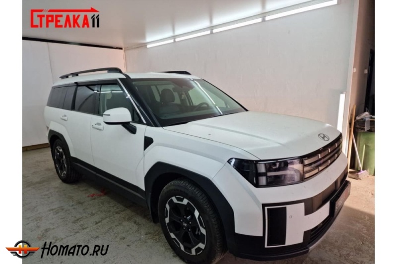 Дефлекторы Хендай Санта Фе 5 2024+ | с хром молдингом, из 6 частей, премиум, плоские, 2D