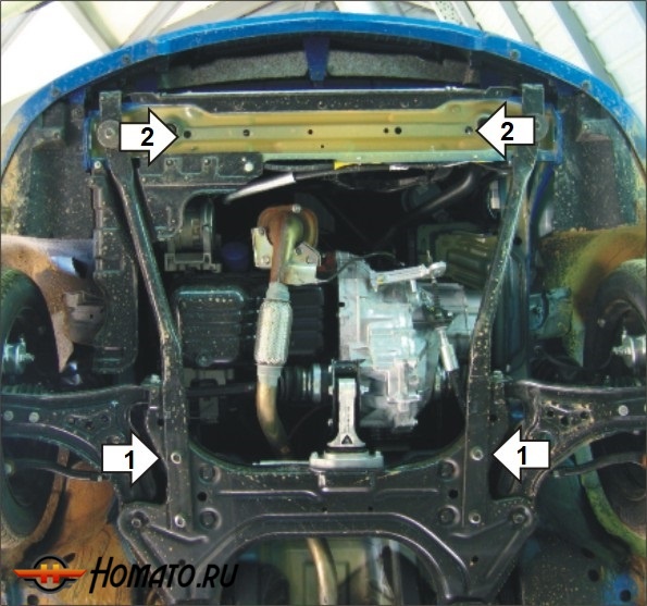 Защита картера Chevrolet Aveo 2008-2011 | двигатель + КПП, 2 мм, сталь | MOTODOR | 73024