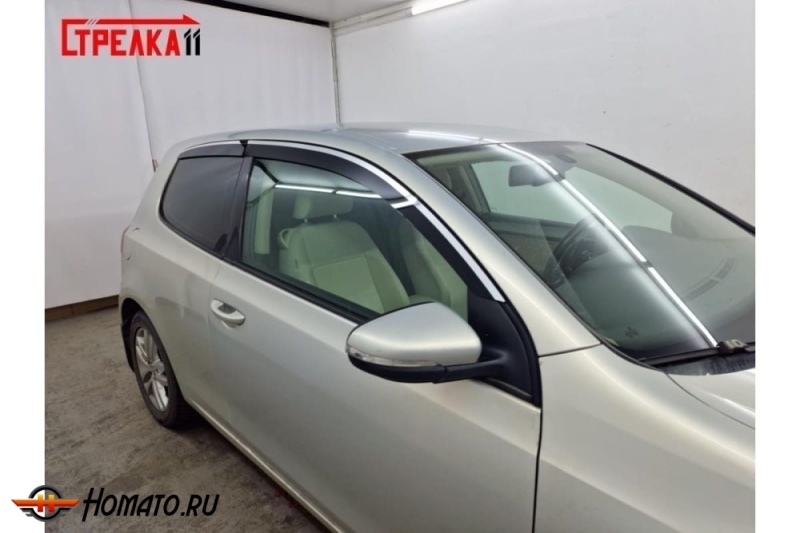 Дефлекторы Фольксваген Гольф 6 (3D) 2008-2013 | с хром молдингом, из 4 частей, премиум, плоские, 2D