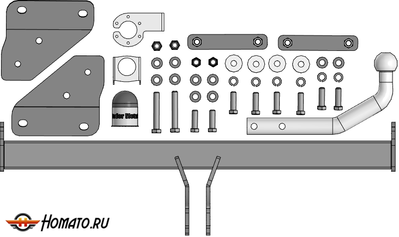 Фаркоп Volga K50 | шар A - оцинкованный, нагрузка 75/1700 | MOTODOR | 94206-A